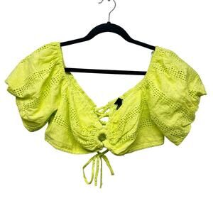 Wild Fable Womens Top Medium Eyelet Cropped Puff Sleeves Dainty Beachy Coquette